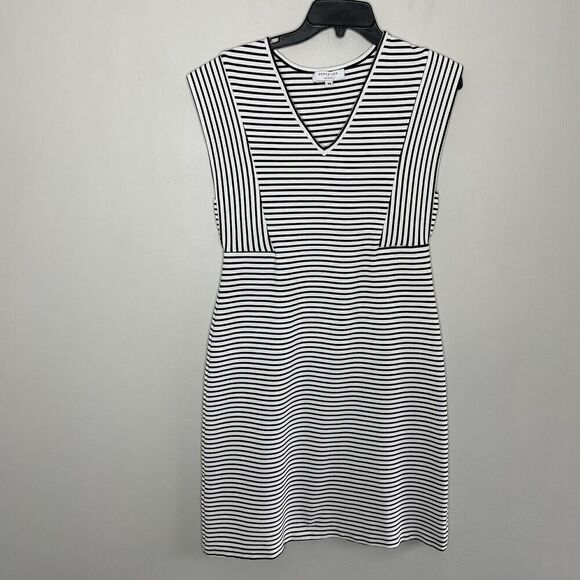 DEREK LAM Collective Dress Womens 46 US 10 Stripe Stretch Knit Sheath Sleeveless - Picture 2 of 12
